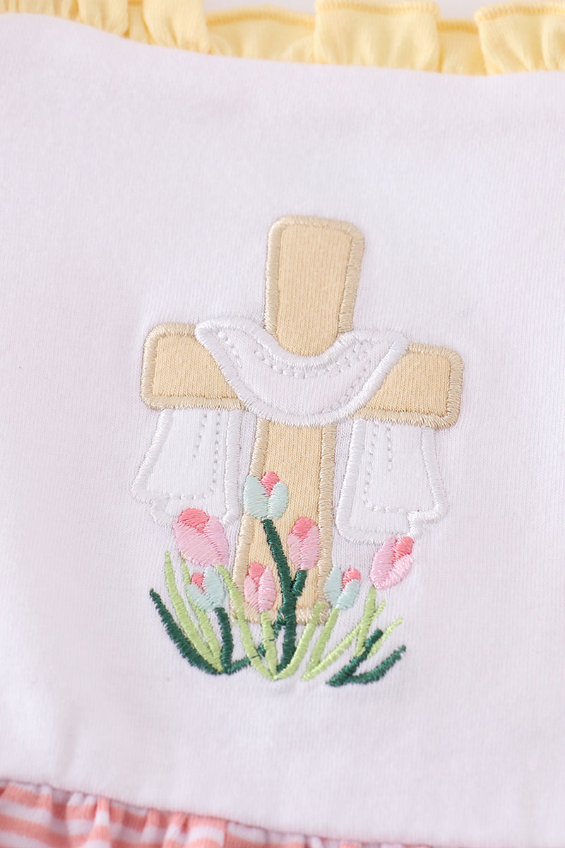 Premium pink cross embroidery dress - Cloudling Kids Clothing