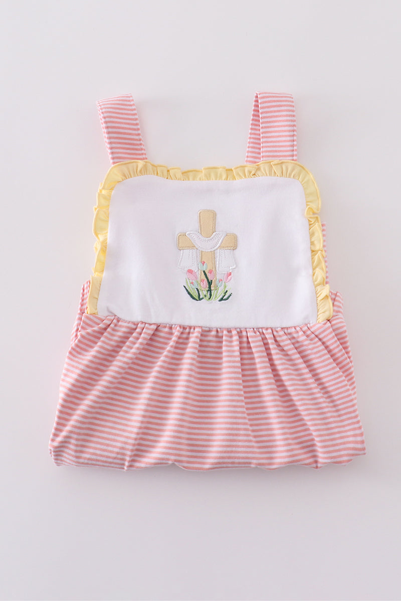 Premium pink cross embroidery dress - Cloudling Kids Clothing