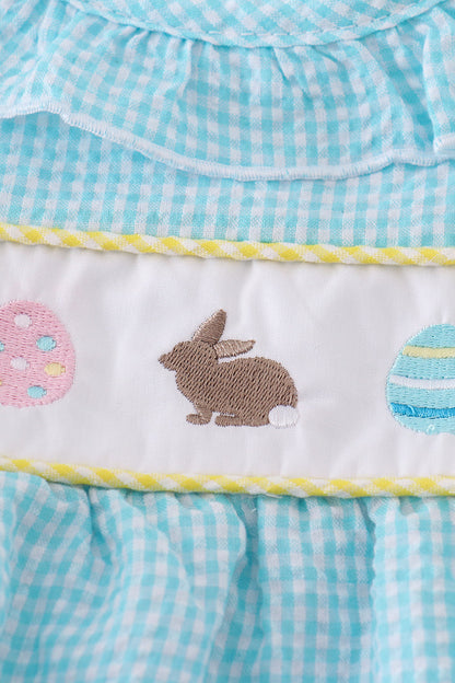 Premium mint bunny egg embroidery gingham bubble - Cloudling Kids Clothing