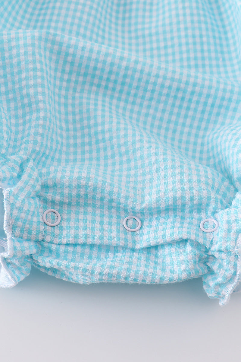 Premium mint bunny egg embroidery gingham bubble - Cloudling Kids Clothing