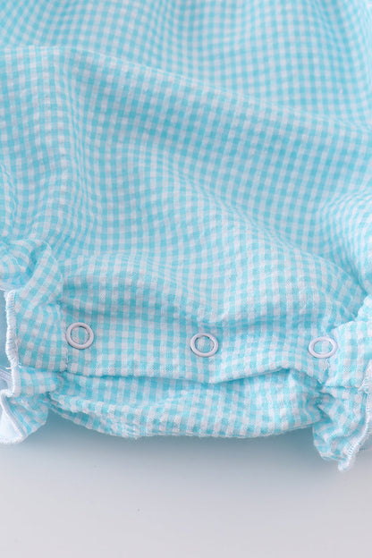 Premium mint bunny egg embroidery gingham bubble - Cloudling Kids Clothing