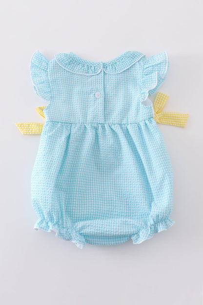 Premium mint bunny egg embroidery gingham bubble - Cloudling Kids Clothing