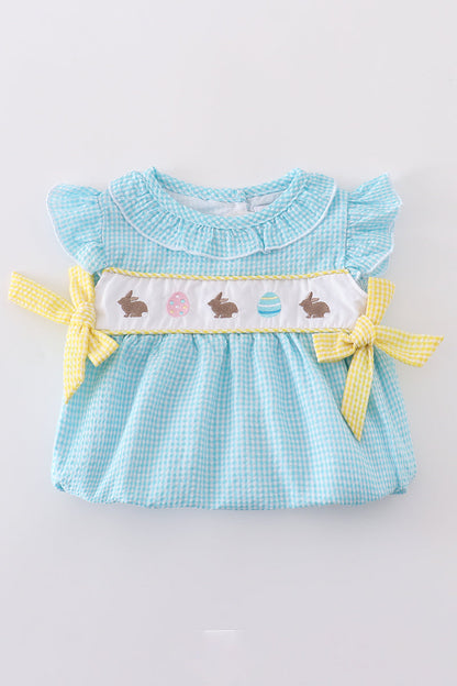 Premium mint bunny egg embroidery gingham bubble - Cloudling Kids Clothing