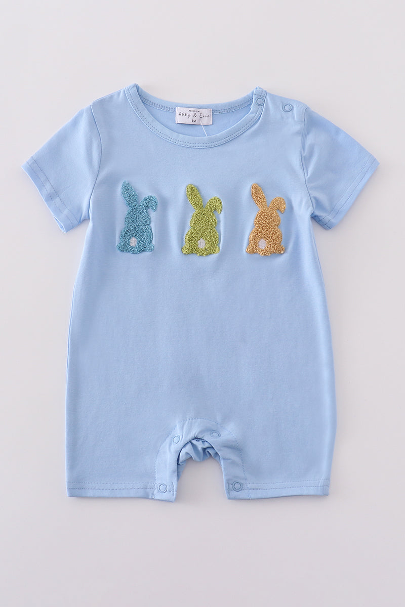 Premium Blue bunny embroidery romper - Cloudling Kids Clothing