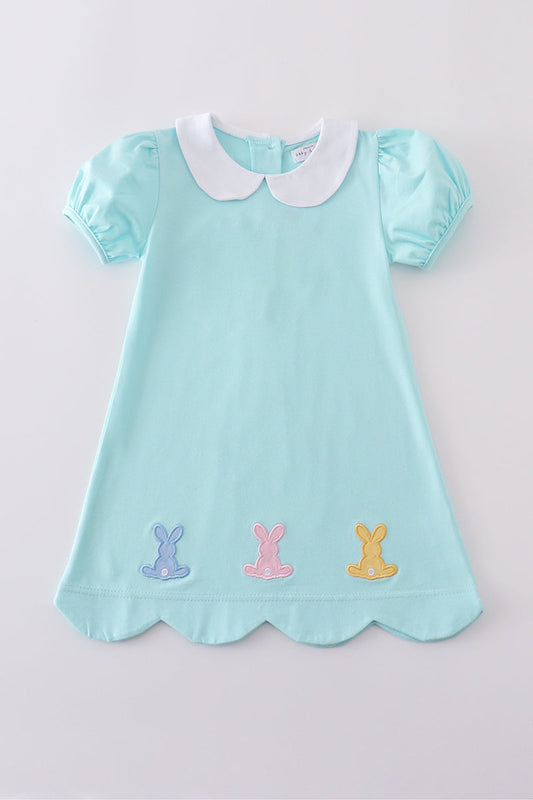 Premium Mint bunny embroidery dress - Cloudling Kids Clothing