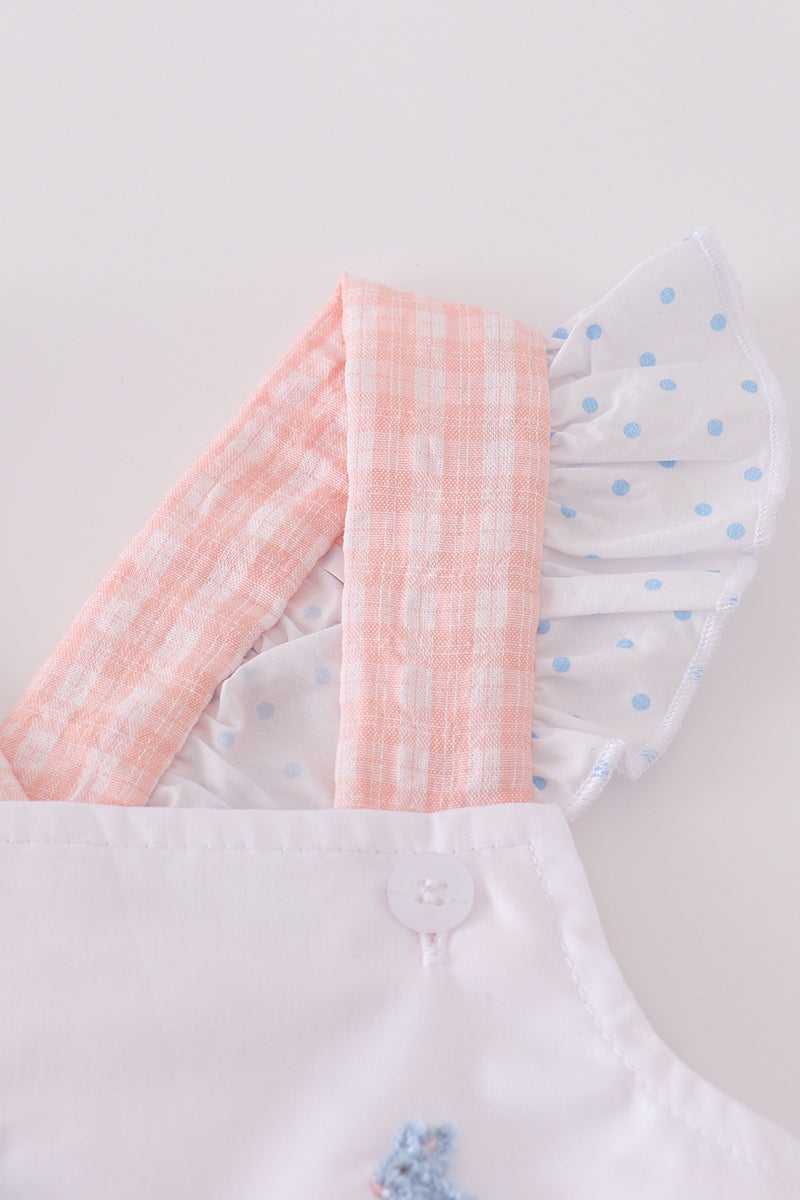Premium Pink bunny embroidery gingham dress - Cloudling Kids Clothing