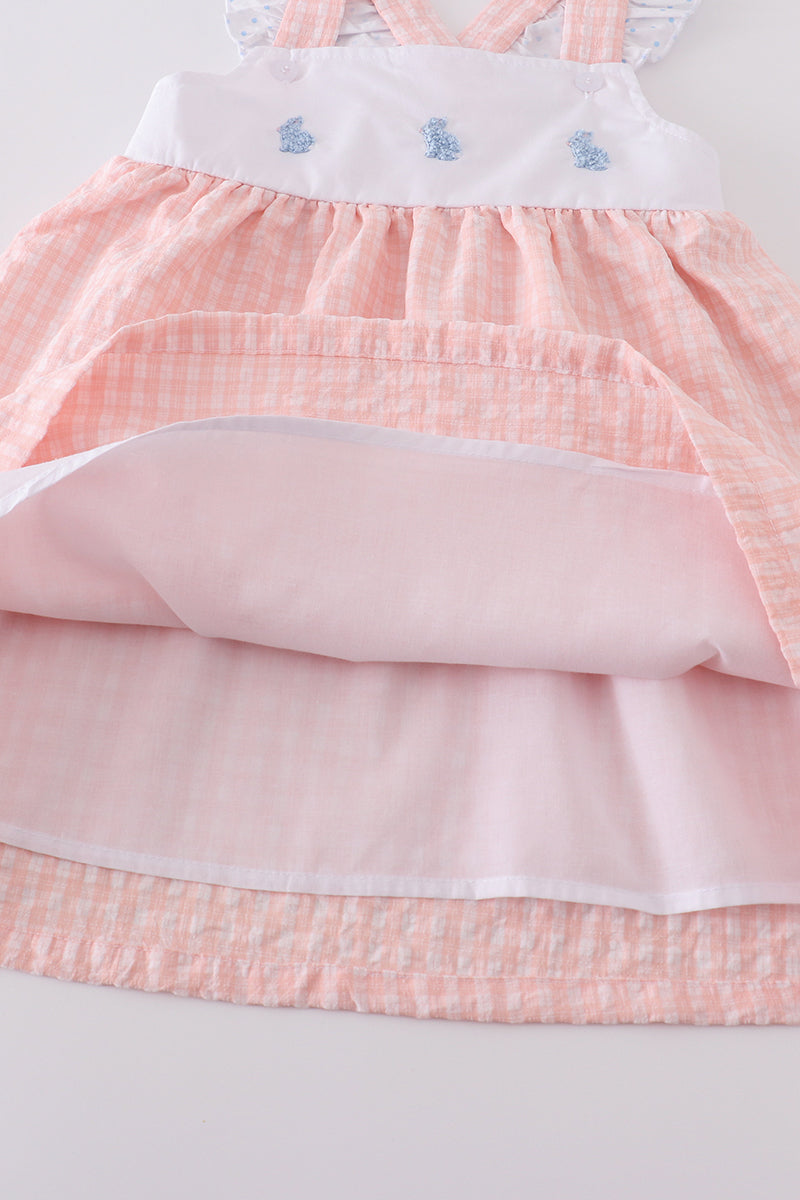 Premium Pink bunny embroidery gingham dress - Cloudling Kids Clothing
