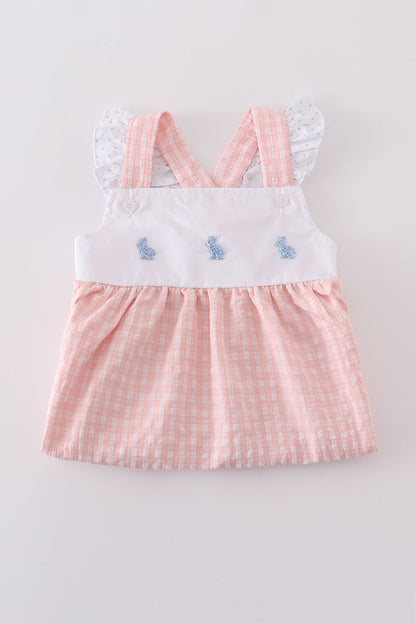 Premium Pink bunny embroidery gingham dress - Cloudling Kids Clothing