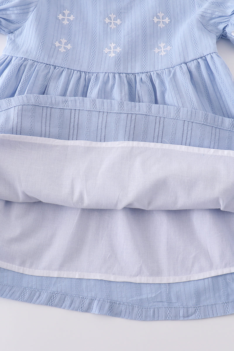 Premium Blue cross embroidery dress - Cloudling Kids Clothing