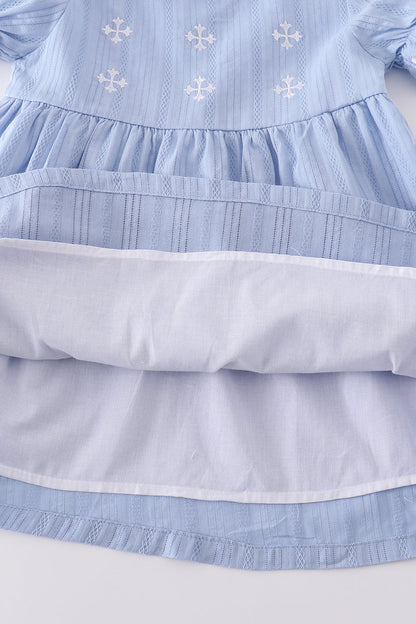 Premium Blue cross embroidery dress - Cloudling Kids Clothing