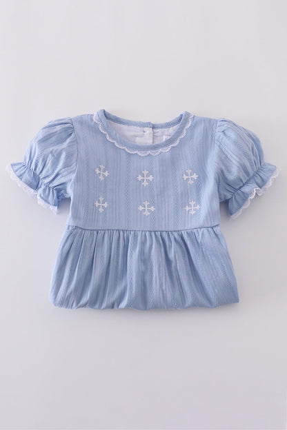 Premium Blue cross embroidery dress - Cloudling Kids Clothing