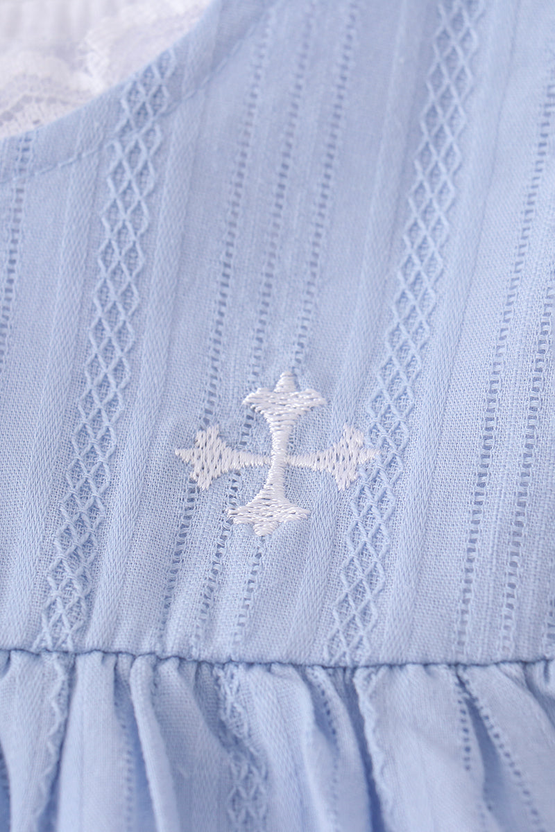 Premium Blue cross embroidery dress - Cloudling Kids Clothing