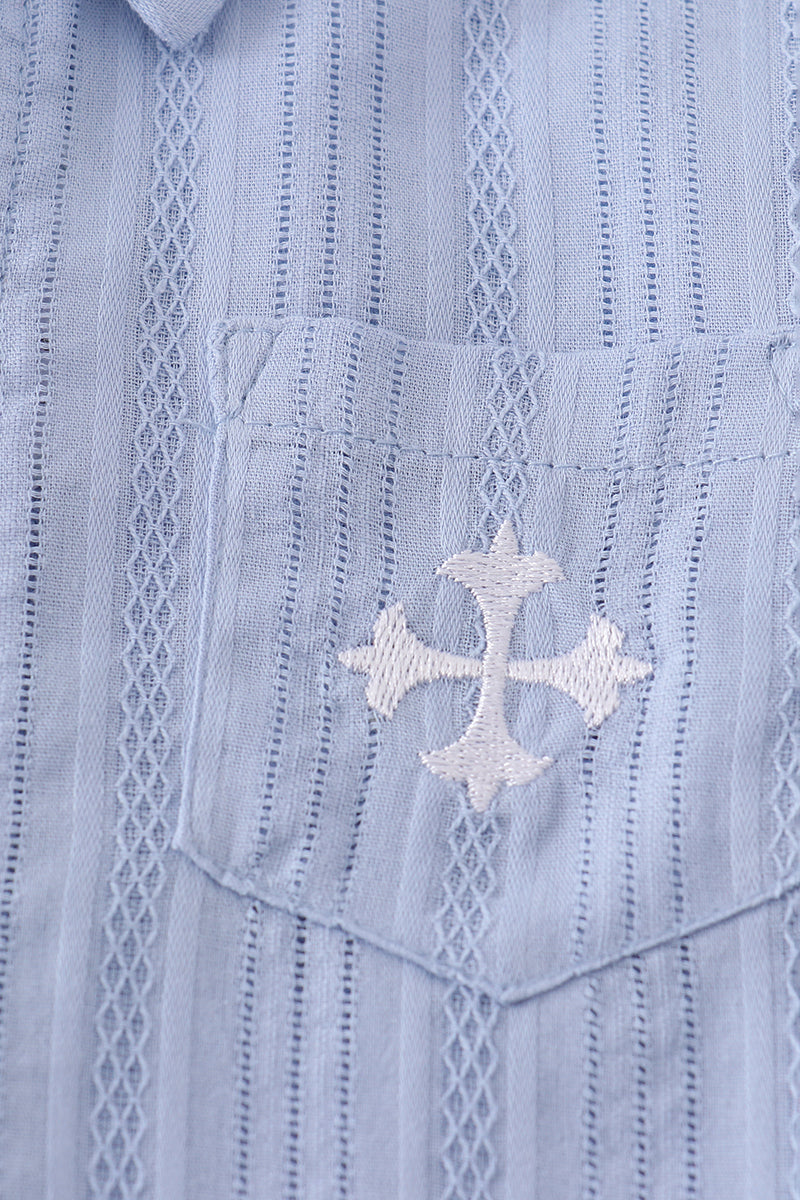 Premium Blue cross embroidery button down shirt - Cloudling Kids Clothing