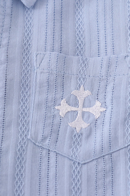 Premium Blue cross embroidery button down shirt - Cloudling Kids Clothing