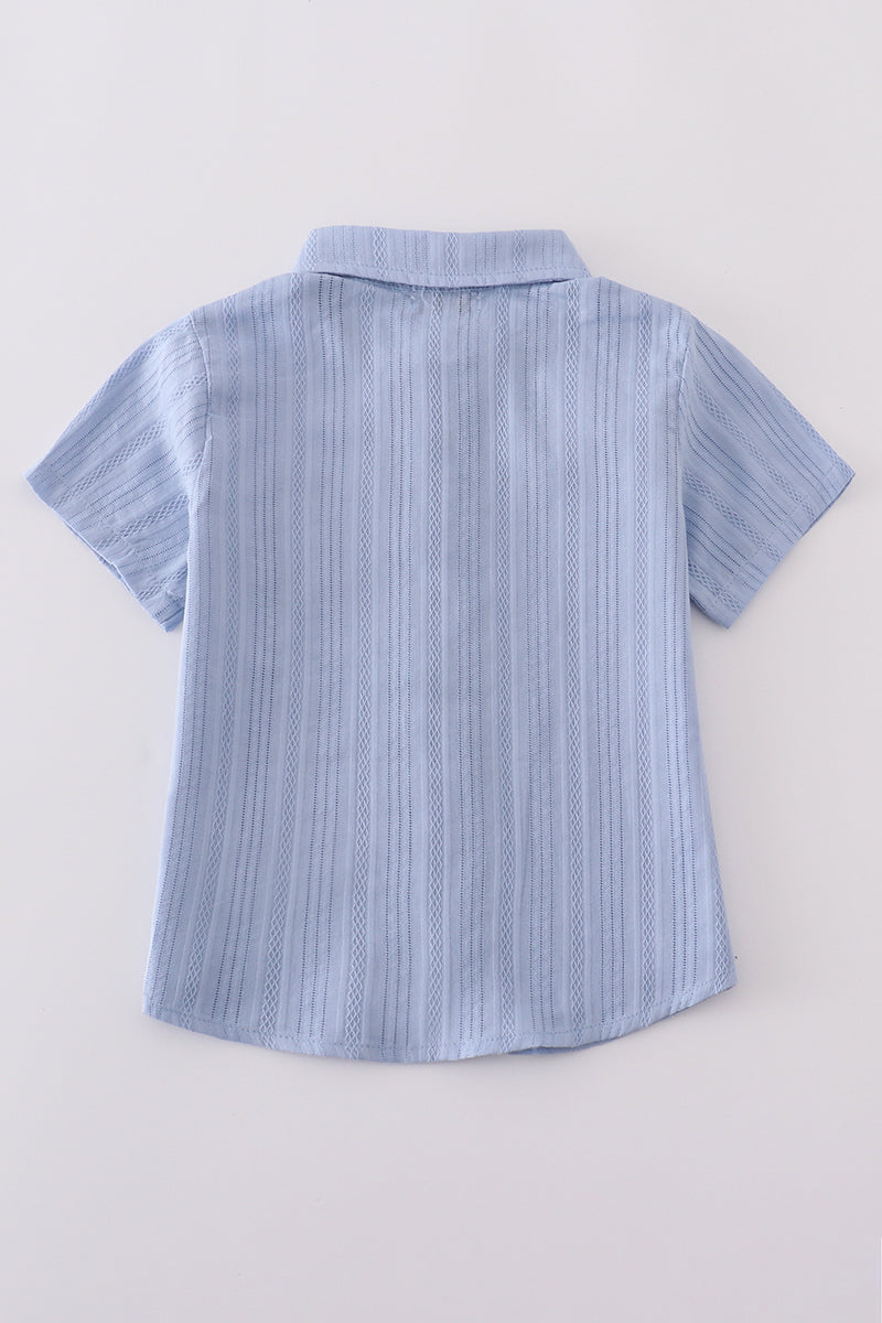 Premium Blue cross embroidery button down shirt - Cloudling Kids Clothing