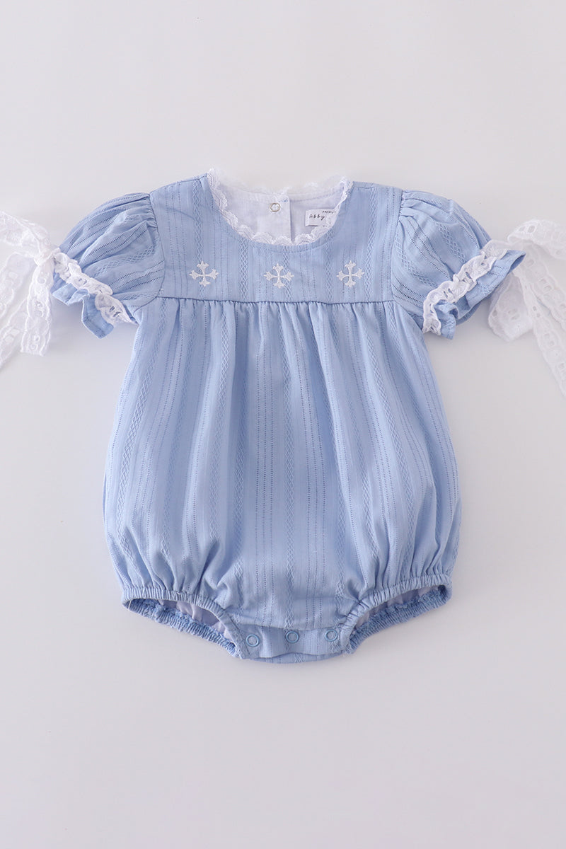 Premium Blue cross embroidery bubble - Cloudling Kids Clothing