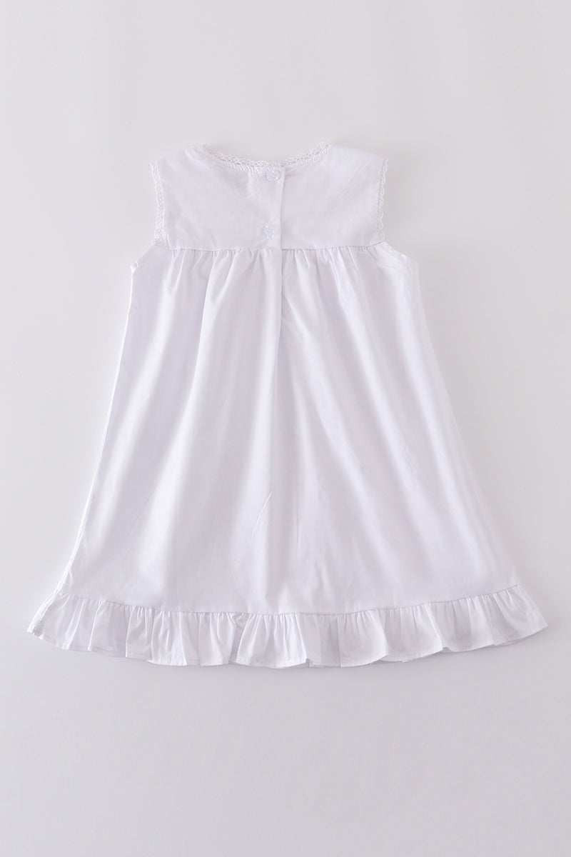 Premium white floral embroidery ruffle dress - Cloudling Kids Clothing