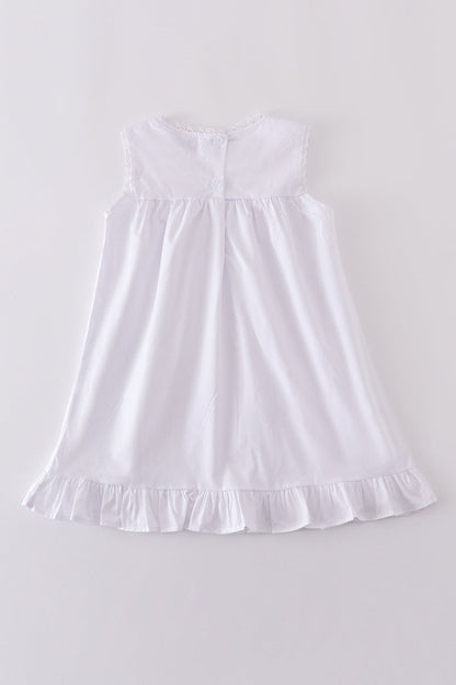 Premium white floral embroidery ruffle dress - Cloudling Kids Clothing