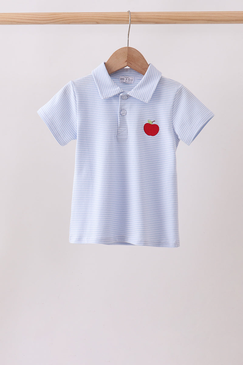 Blue stripe apple embroidery shirt