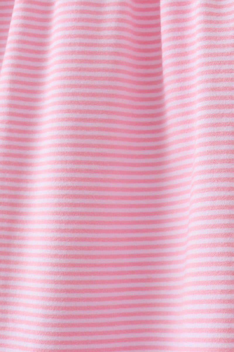 Pink apple embroidery stripe dress