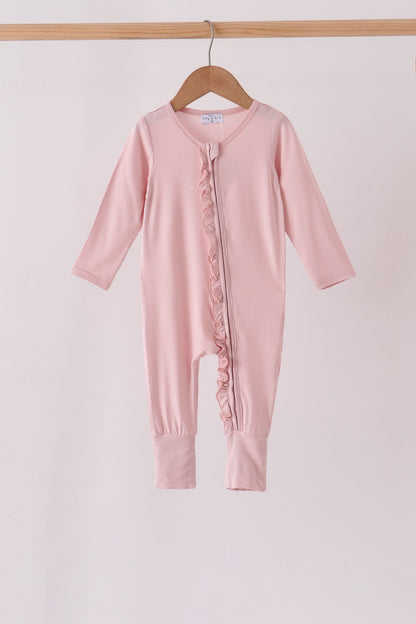 Pink ruffle zipper bamboo anti-slip romper – wholesale for boutiques | Honeydew USA