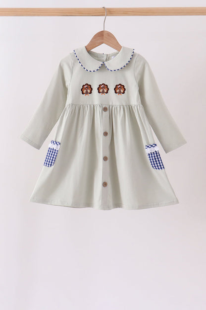 Sage turkey embroidery dress