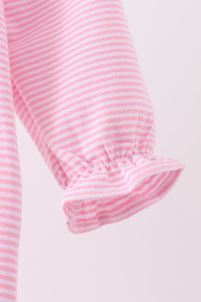 Pink turkey embroidery stripe romper