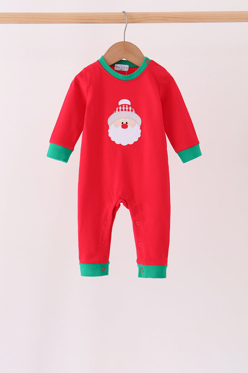 Red christmas santa embroidery romper