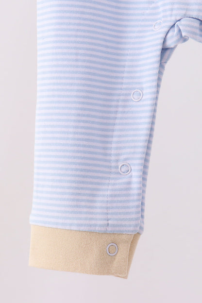 Blue turkey embroidery stripe romper