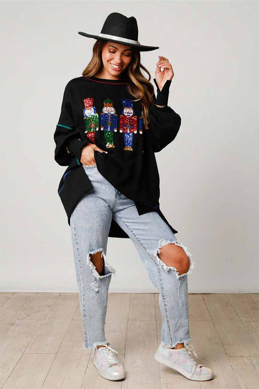 Adult black sequins Nutcracker sweatshirt by Cloudling Kids Clothing.