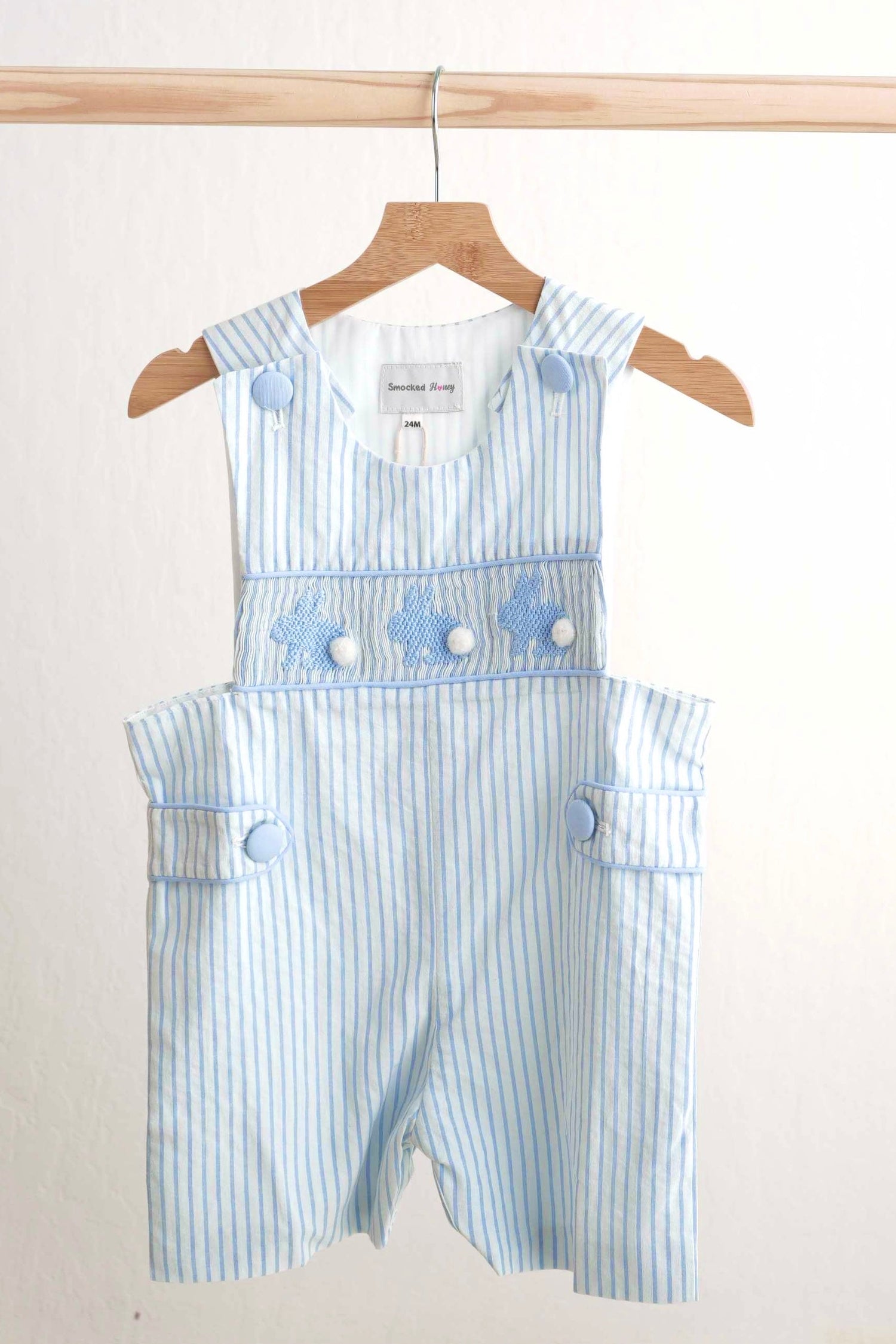 Blue easter bunny hand-smocked boy jonjon - Cloudling Kids Clothing