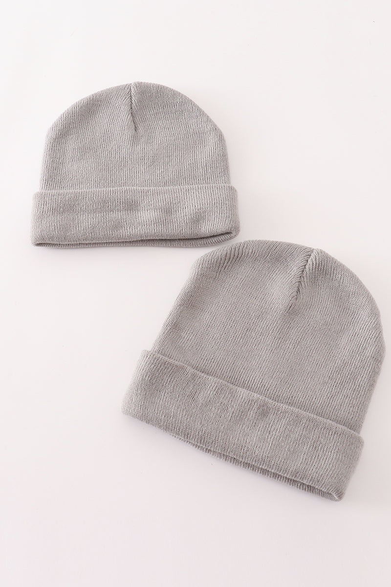 Grey ribbed basic knit beanie hat - Cloudling Kids Clothing