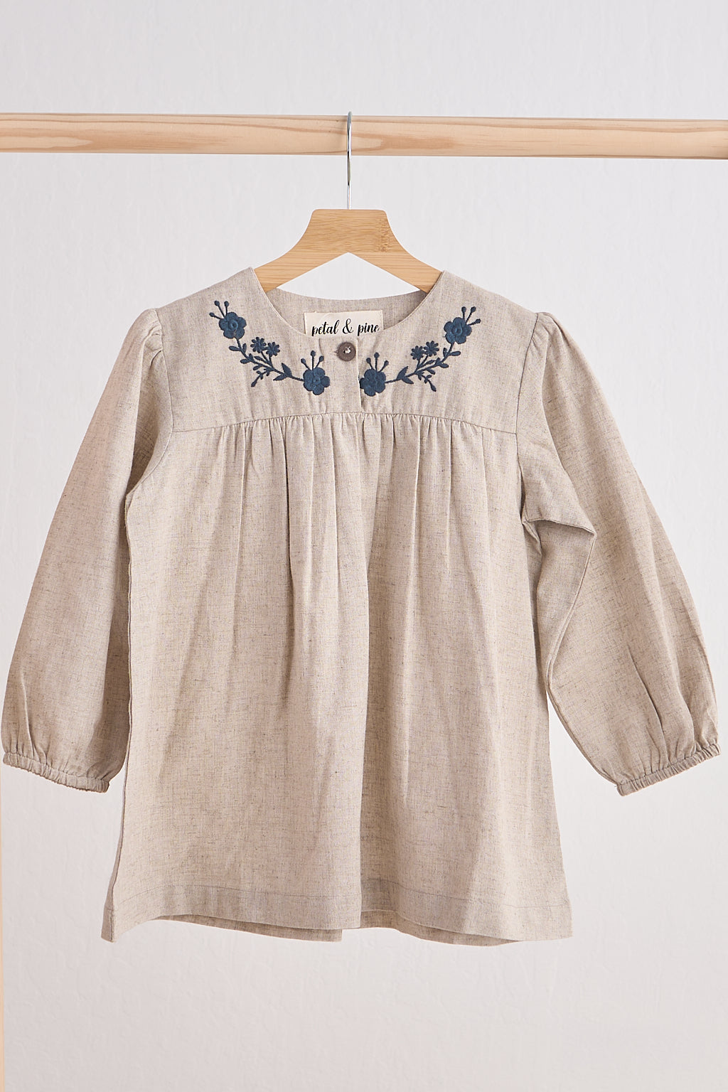 Gray floral embroidery linen girl dress - Cloudling Kids Clothing