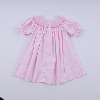 Pink christmas tree hand smocked dress
