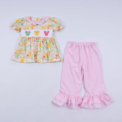 Sweet island character hand smocked ruffle pants set
