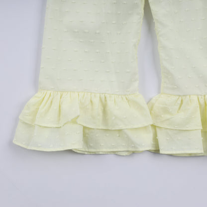 Mustard character hand smocked ruffle pants set