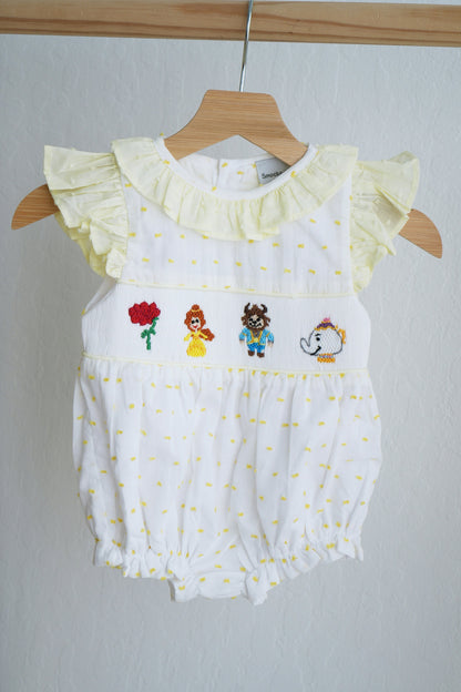 Mustard character hand smocked ruffle bubble
