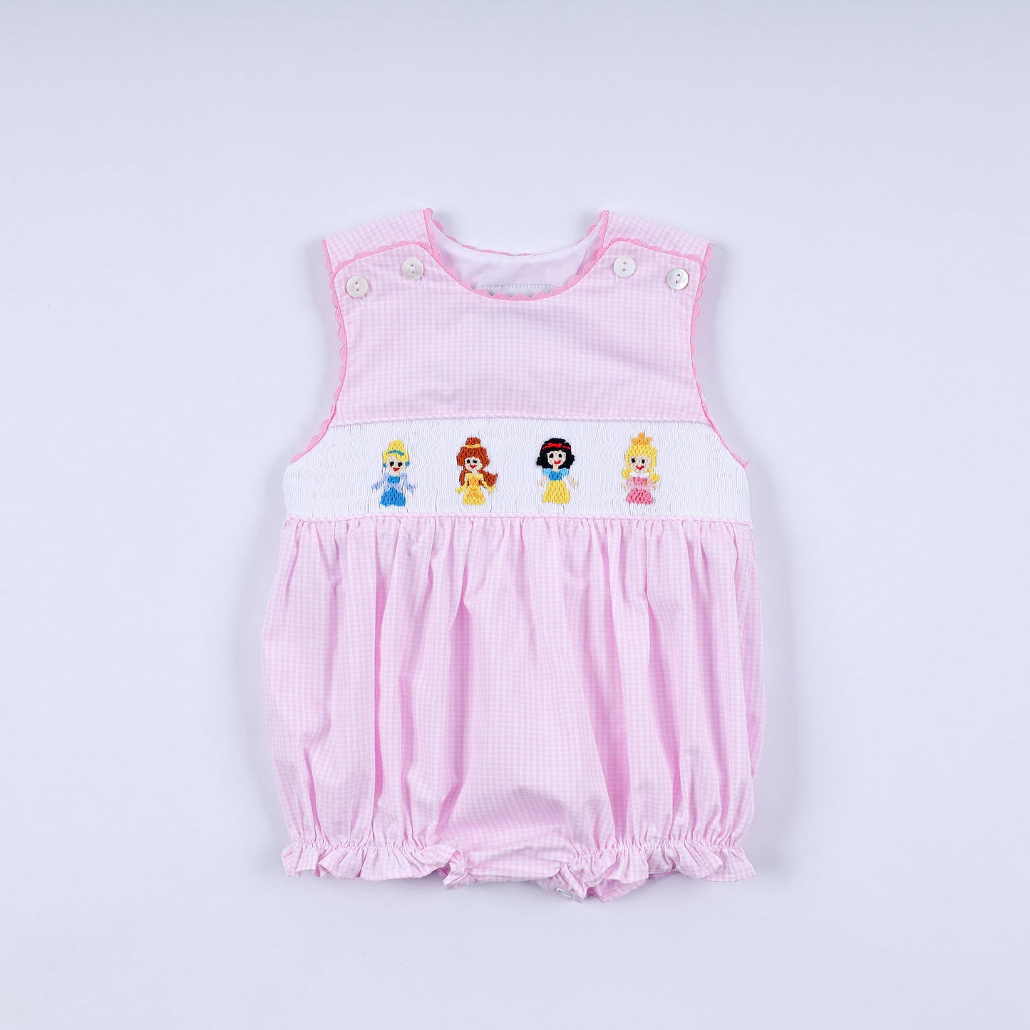 Pink princess hand smocked plaid bubble