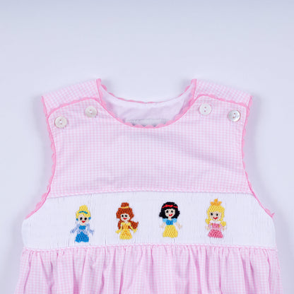 Pink princess hand smocked plaid bubble