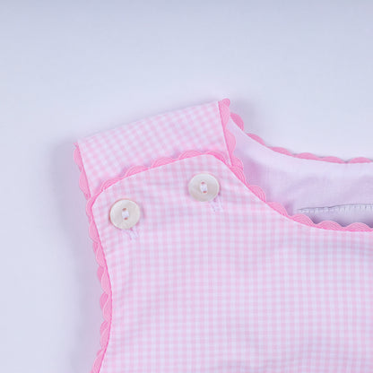 Pink princess hand smocked plaid bubble