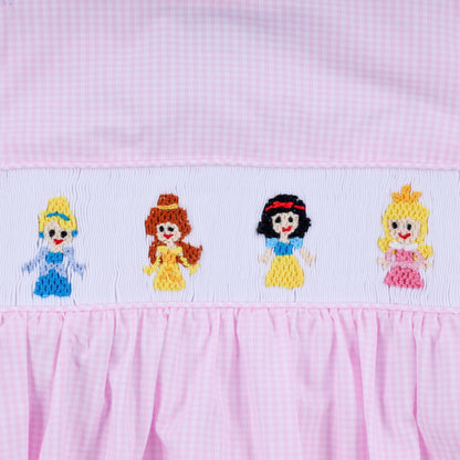 Pink princess hand smocked plaid bubble