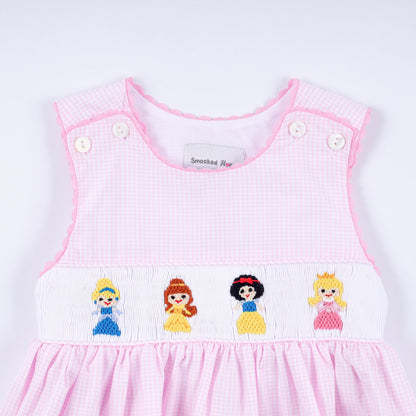 Pink princess hand smocked plaid bloomer set