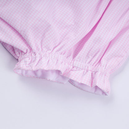 Pink princess hand smocked plaid bloomer set