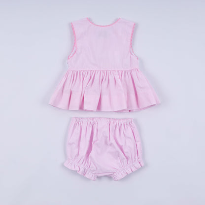 Pink princess hand smocked plaid bloomer set