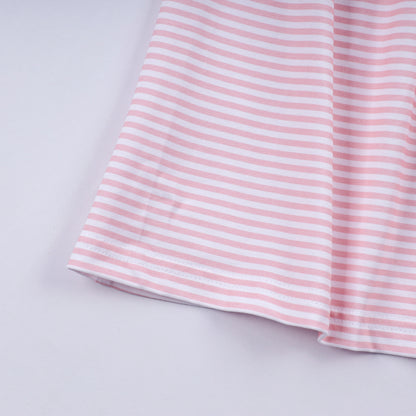 Pink candy cane bow hand smocked ruffle dress