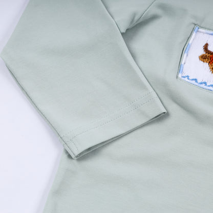 Sage cow hand smocked gingham pants set