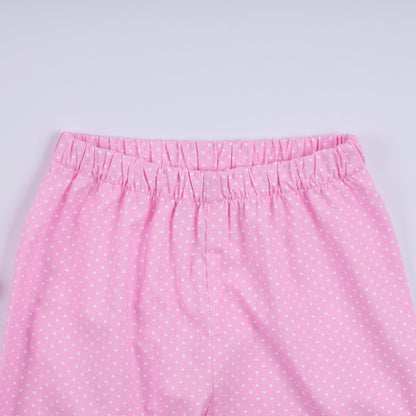 Pink character hand smocked dot ruffle pants set