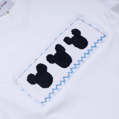 Blue character hand smocked gingham shorts set