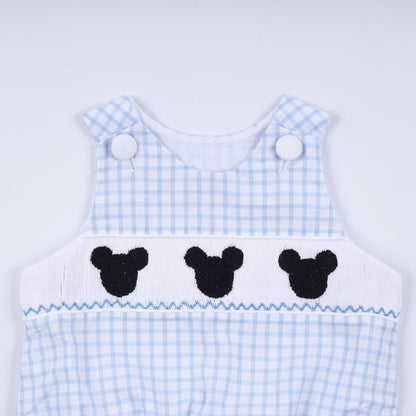 Blue character hand smocked gingham bubble