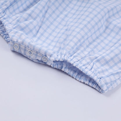 Blue character hand smocked gingham bubble